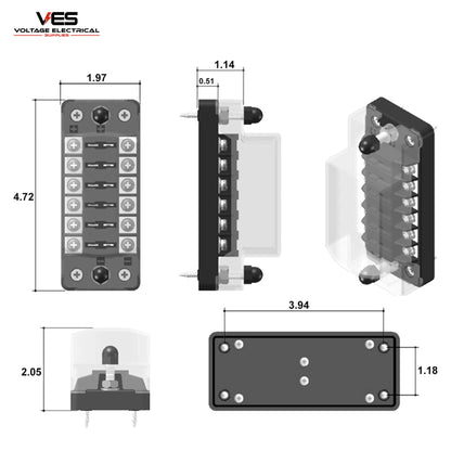 VES 6 Circuit Blade Fuse Box 12V/24V – ATO Fuse Block with Cover