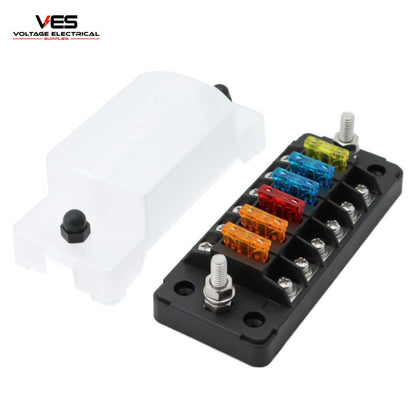 VES 6 Circuit Blade Fuse Box 12V/24V – ATO Fuse Block with Cover