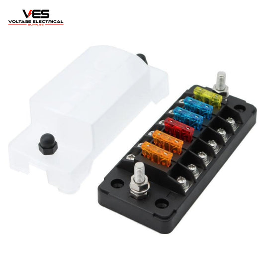 VES 6 Circuit Blade Fuse Box 12V/24V – ATO Fuse Block with Cover