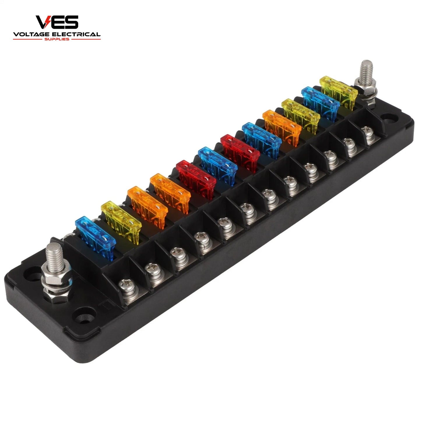 VES 12-Way Blade Fuse Block with Protection Cover (32V, 100AMP Rated)