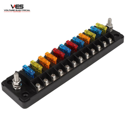 VES 12-Way Blade Fuse Block with Protection Cover (32V, 100AMP Rated)