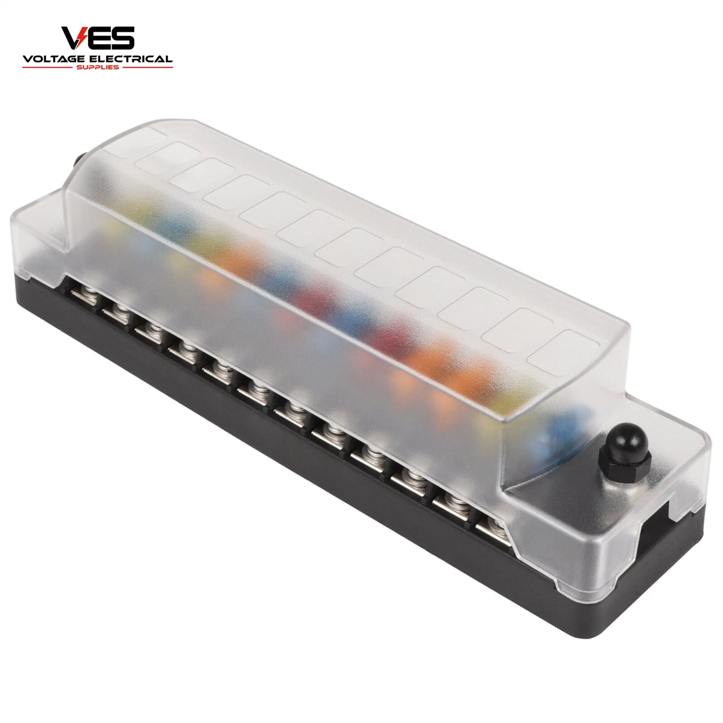 VES 12-Way Blade Fuse Block with Protection Cover (32V, 100AMP Rated)