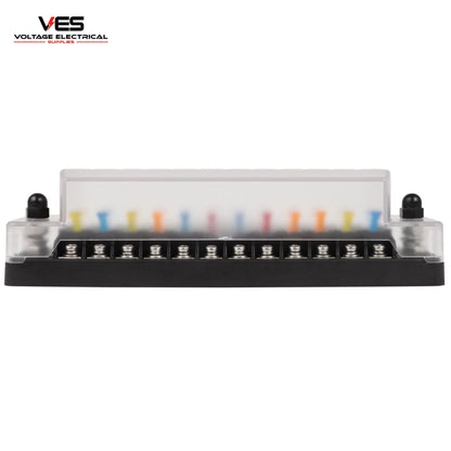 VES 12-Way Blade Fuse Block with Protection Cover (32V, 100AMP Rated)