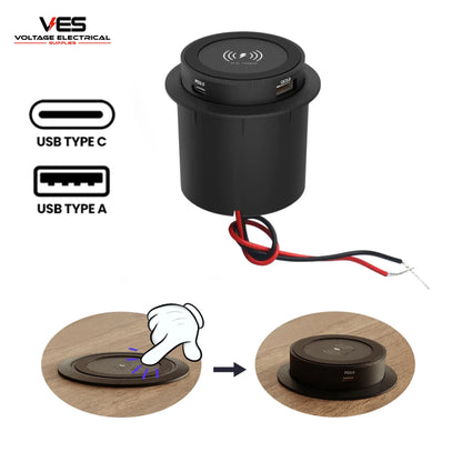 VES 12V Pop-Up 3-in-1 Charger (30W PD Fast Charge & Wireless)