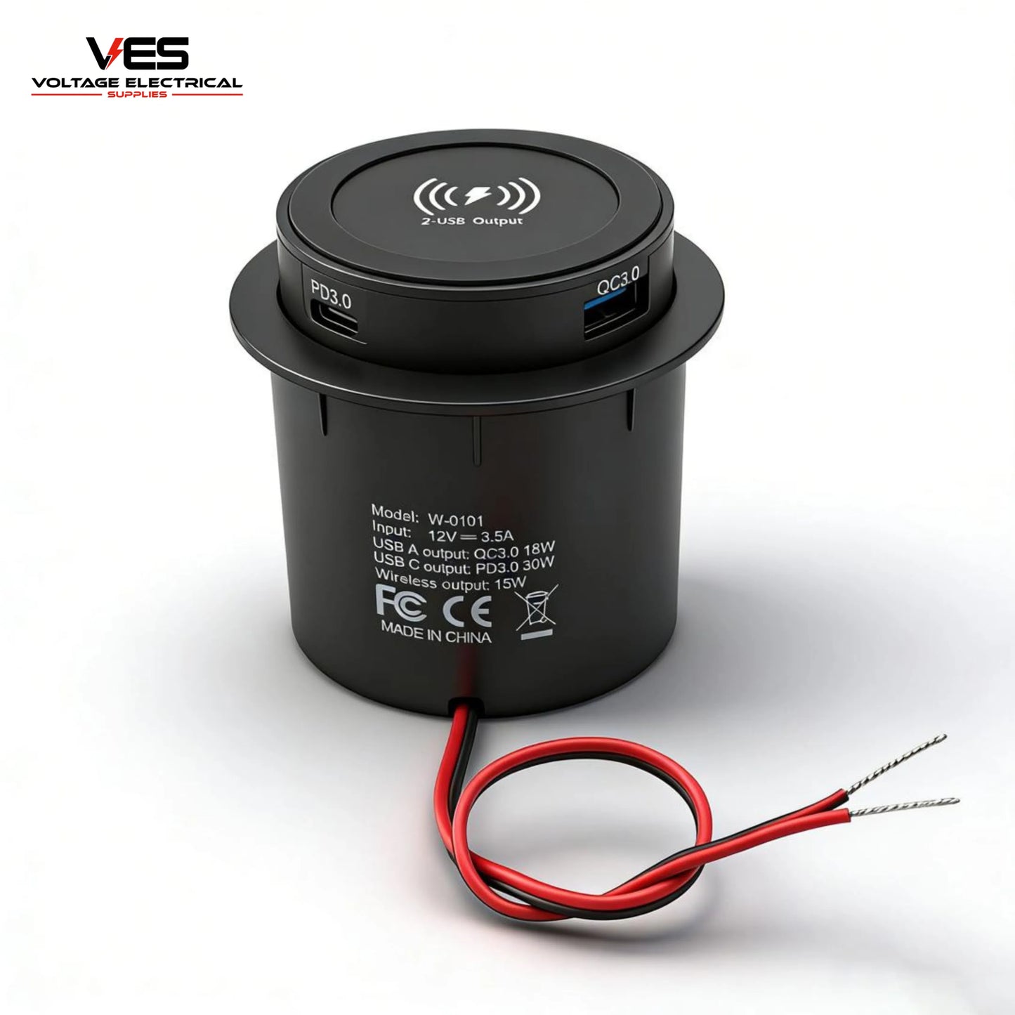VES 12V Pop-Up 3-in-1 Charger (30W PD Fast Charge & Wireless)