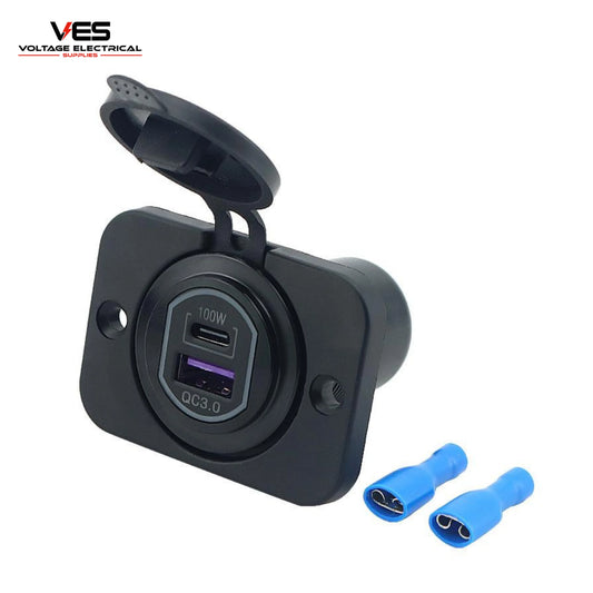 100W USB-C & 30W QC3.0 12V/24V Charger Socket Panel
