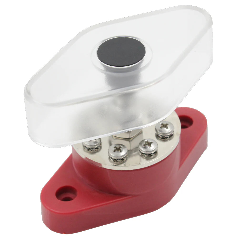 Round Bus Bar Red - M10 Single Stud - M4 Eight Stud - 150amp Rated @ 12V