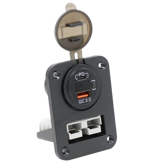 Flush Mount Single Anderson 50AMP+QC USB/USBC & Volt Meter ON/OFF