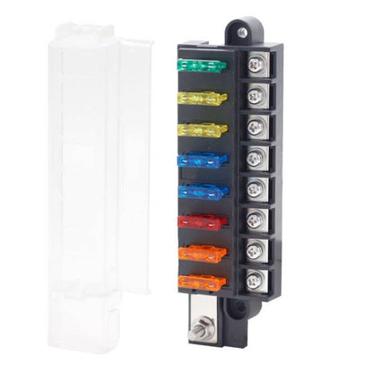 8 circuit fuse block with red LED blown fuse indicators and durable nylon housing.