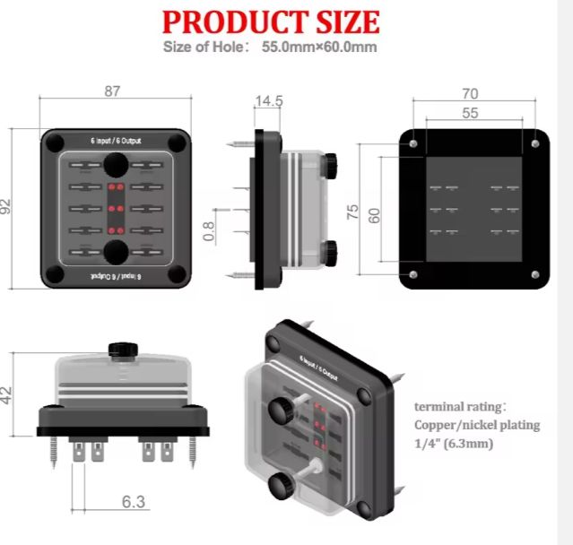 VES Fuse Panel 1 Input 6 Output 100A Combined Rated