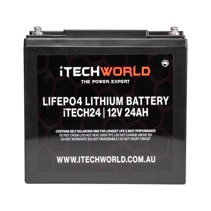 iTECH24 12V 24Ah LiFePO4 Battery for RV, Solar, Golf Buggy