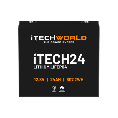 iTECH24 12V 24Ah LiFePO4 Battery for RV, Solar, Golf Buggy