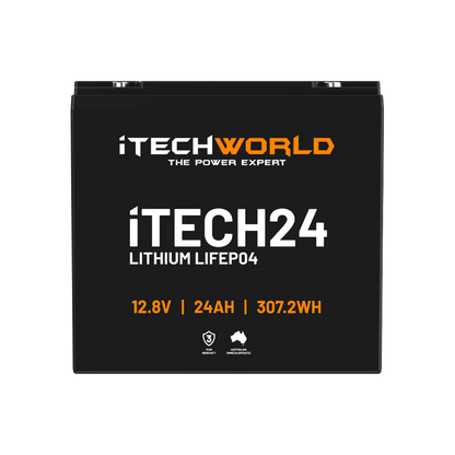 iTECH24 12V 24Ah LiFePO4 Battery for RV, Solar, Golf Buggy
