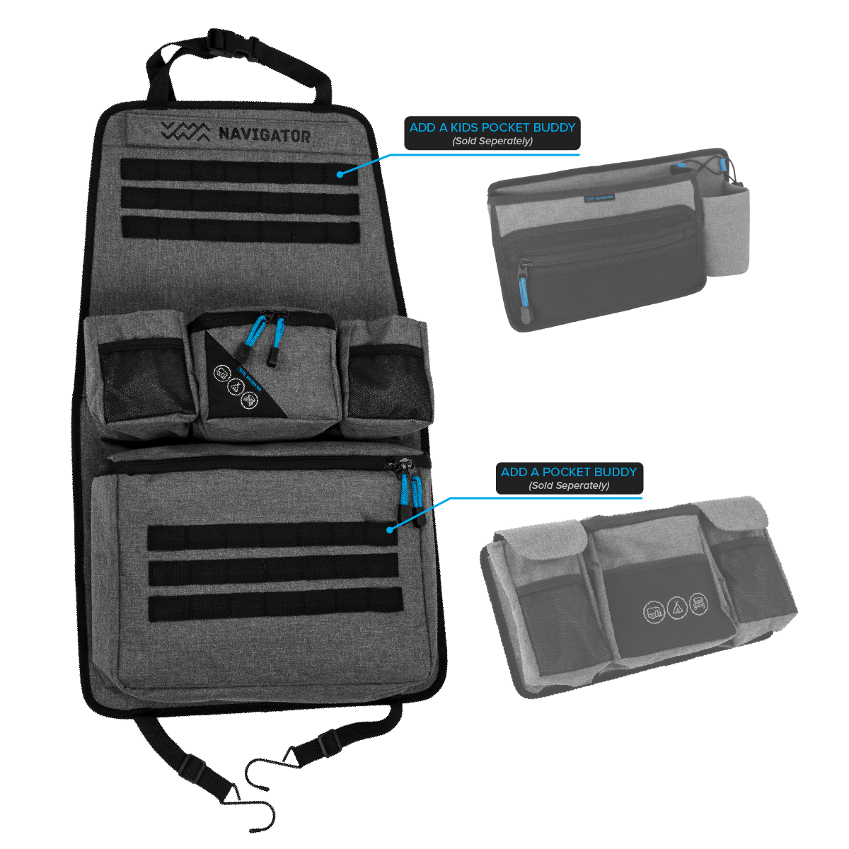 Navigator Seat Buddy with additional Pocket Buddy attached via webbing straps.