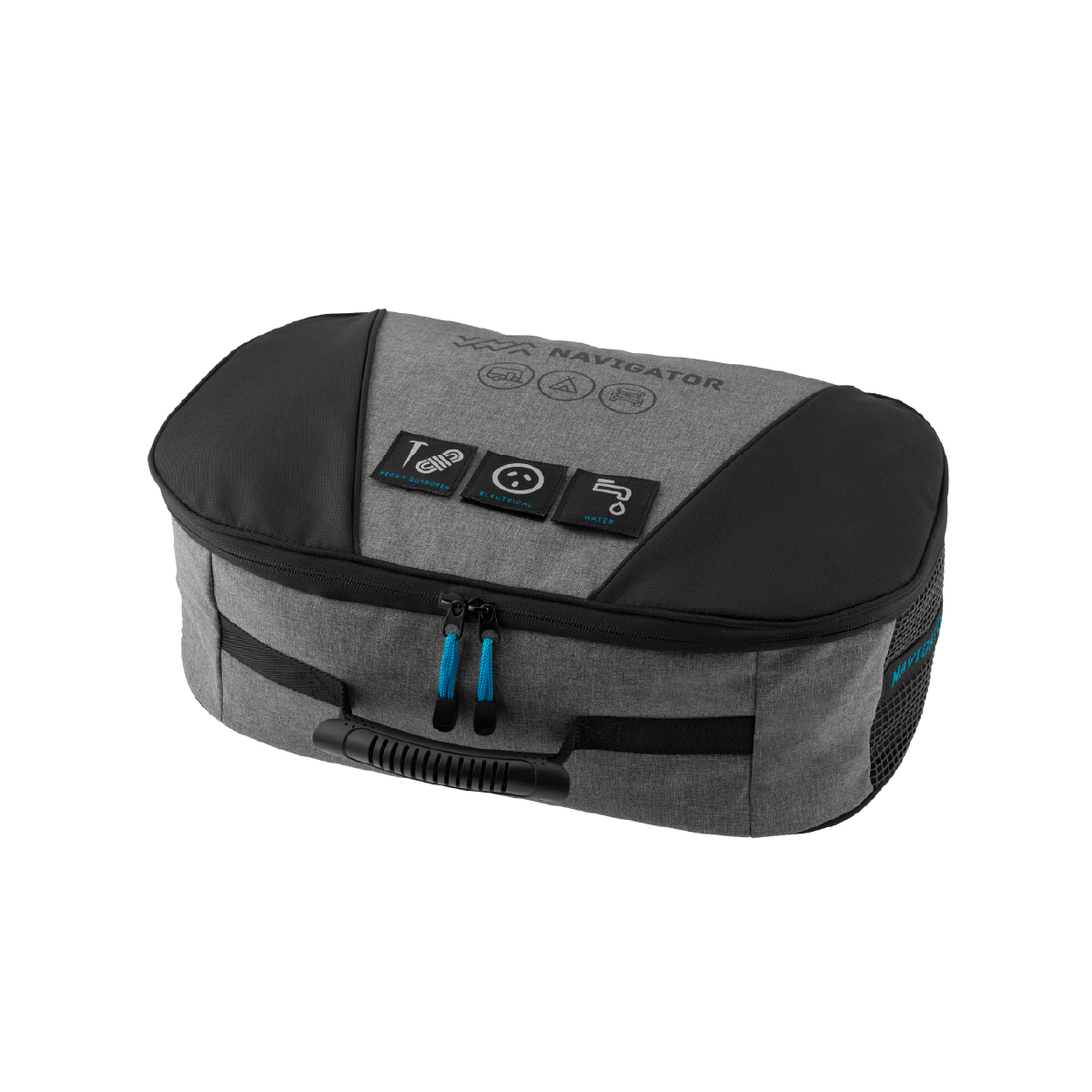 Navigator Utility Buddy grey storage bag with front rubber handle and ID badge slot.