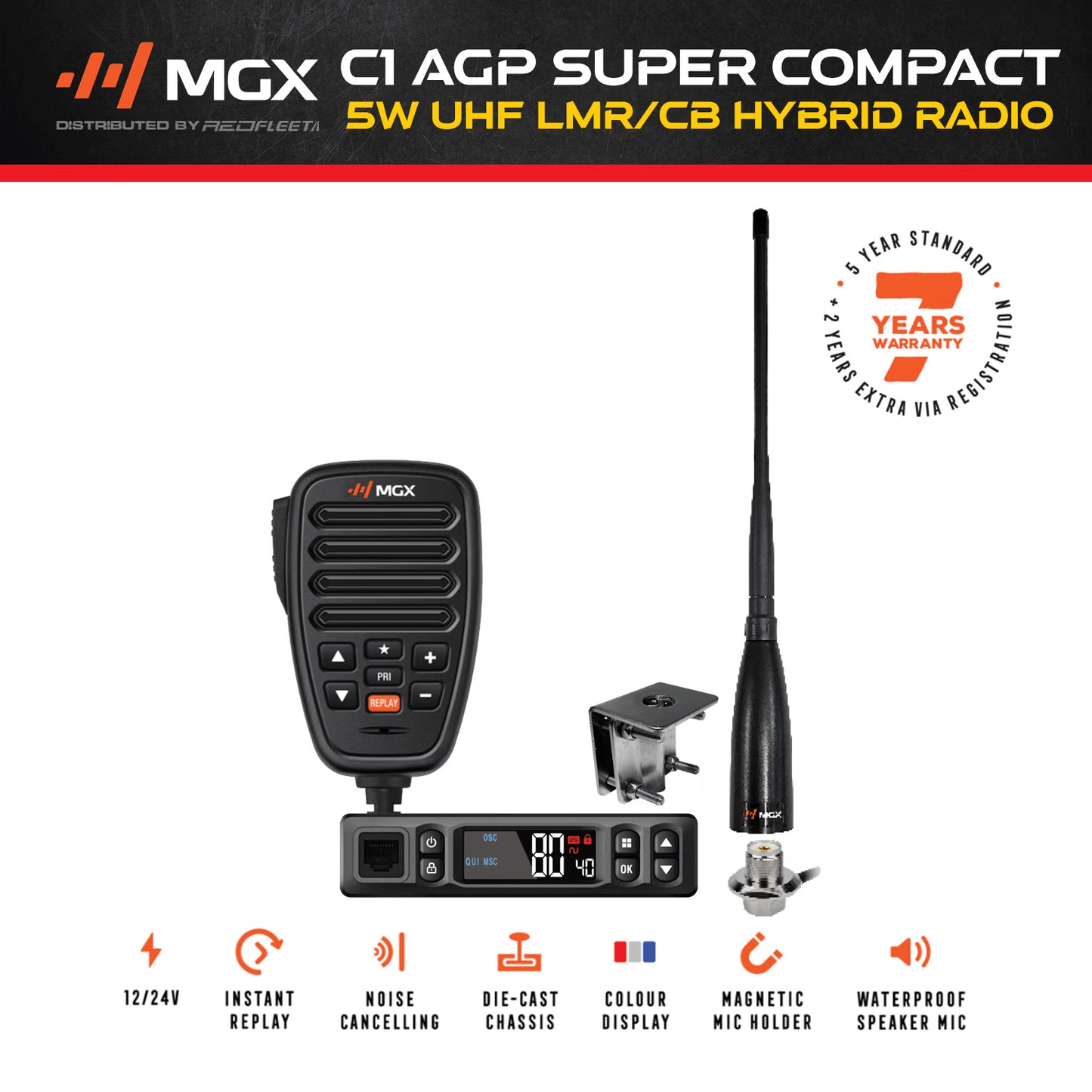 MGX C1 AGP SUPER COMPACT 12/24V UHF/LMR HYBRID CB IN-VEHICLE RADIO