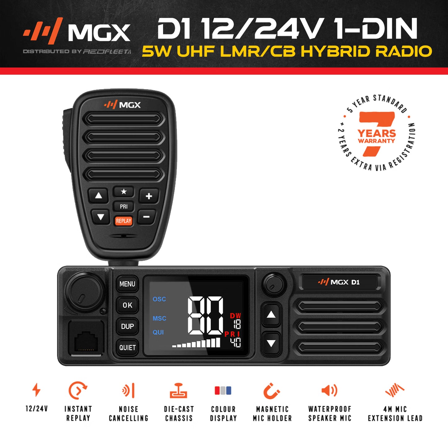 MGX D1 1-DIN 12/24V UHF LMR/CB HYBRID IN-VEHICLE RADIO
