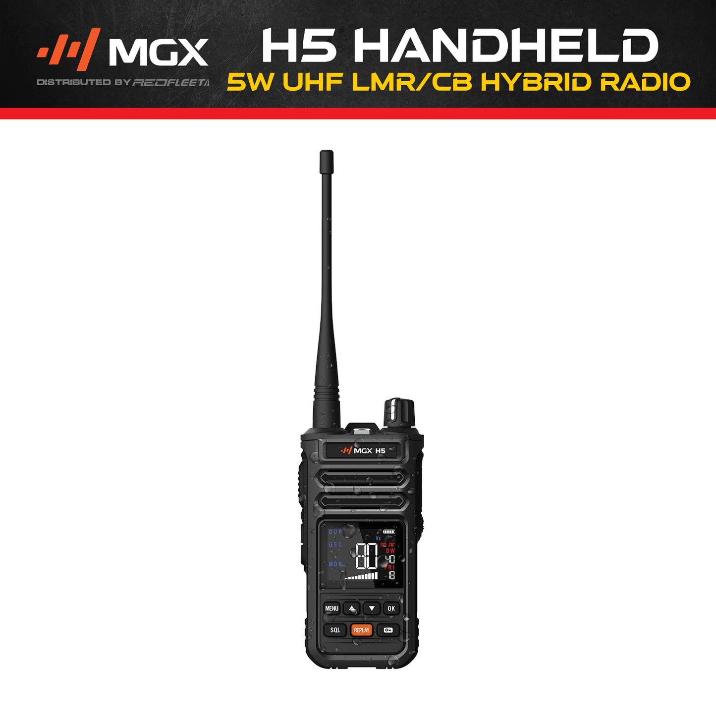 MGX H5 Tradie Handheld IP67 5W UHF CB Two Way Portable Radio Work Commercial Construction Tough LMR