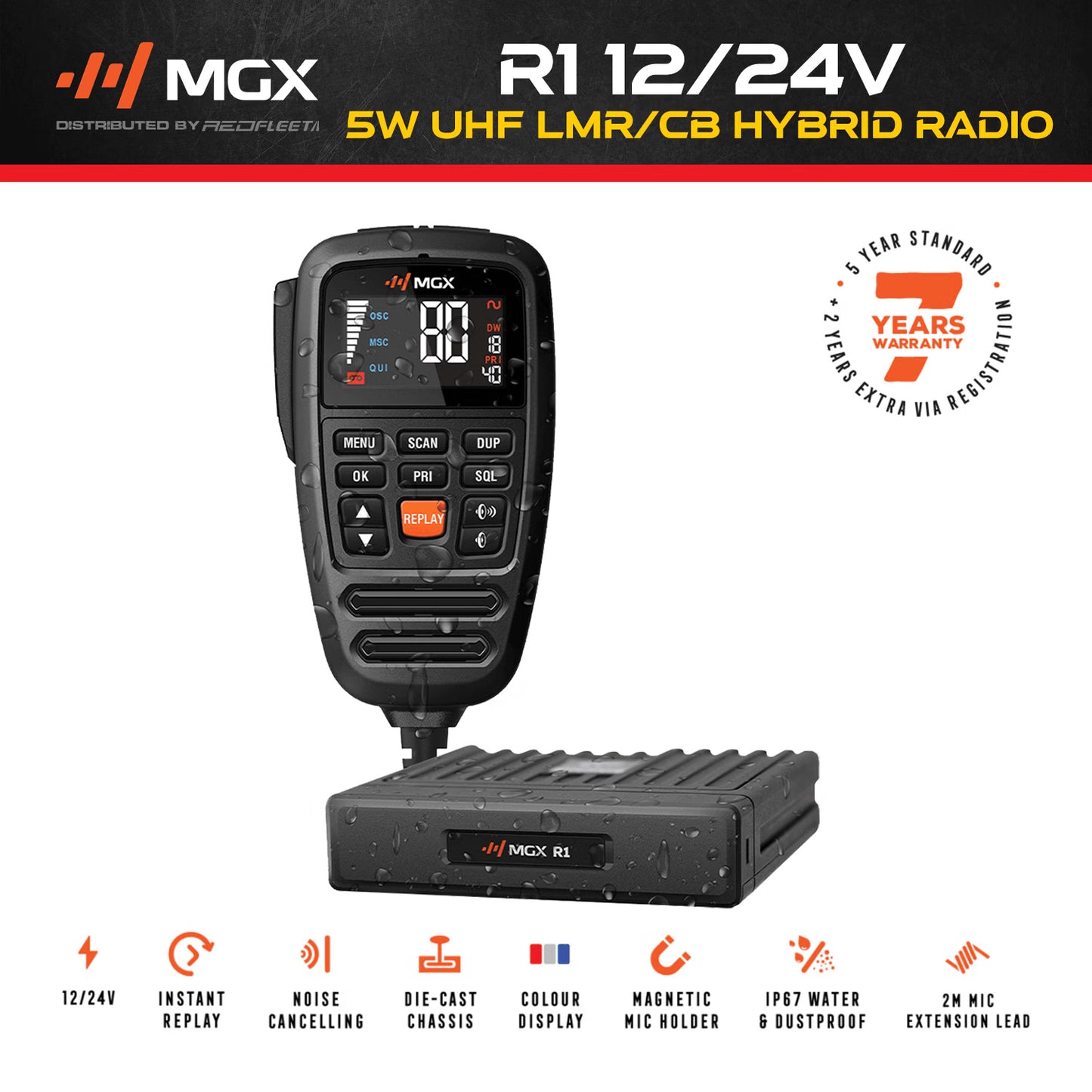 MGX R1 IP67 REMOTE MIC 12/24V UHF/LMR HYBRID CB IN-VEHICLE RADIO