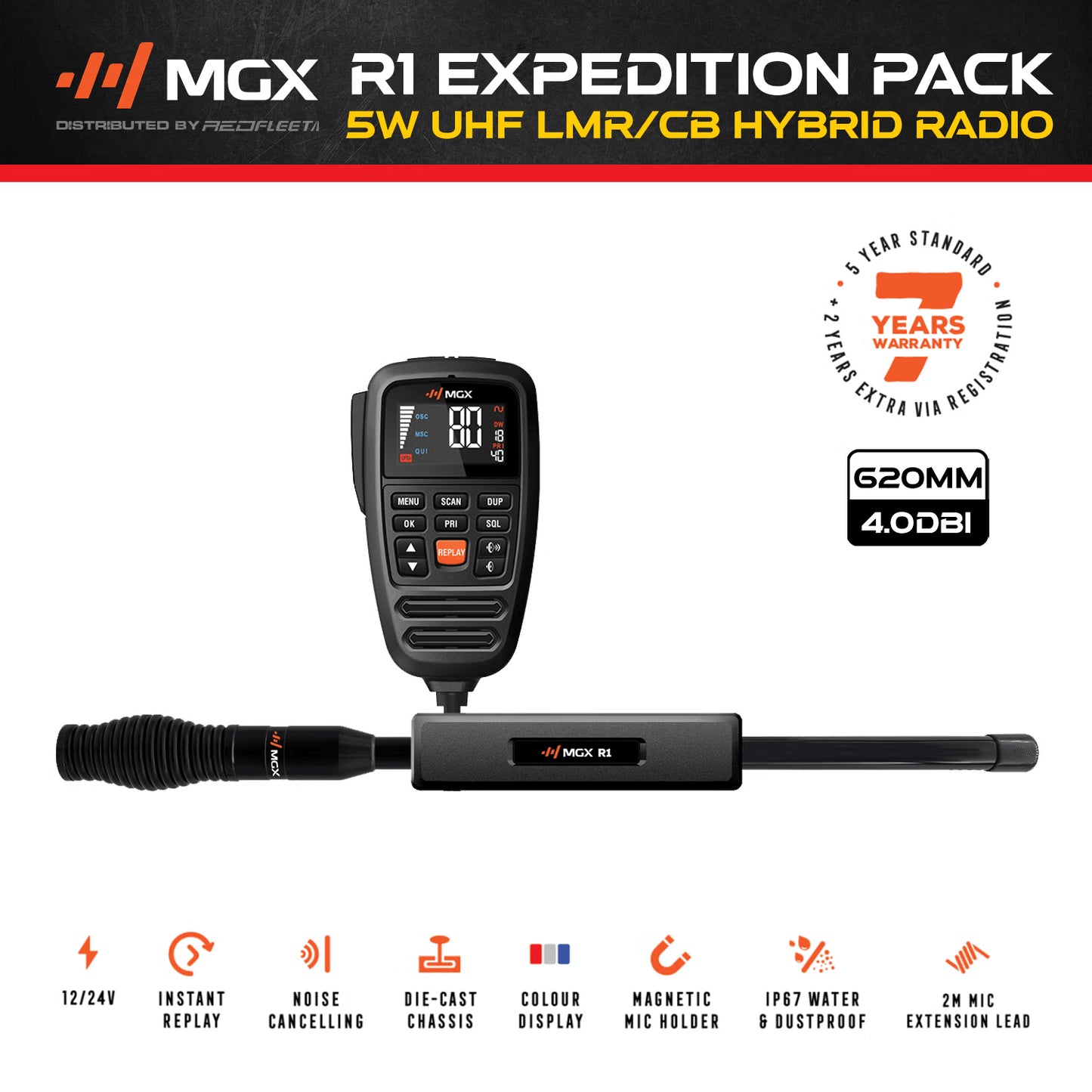 MGX R1 EXPEDITION PACK IP67 REMOTE MIC 12/24V UHF/LMR HYBRID IN-VEHICLE RADIO
